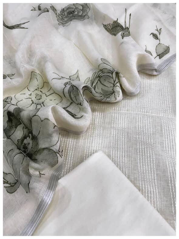 Linen suit with kantha work