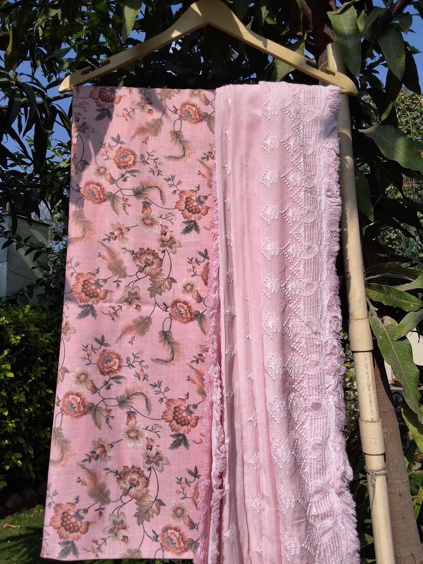 Slub Linen Suit with Chiffon Dupatta