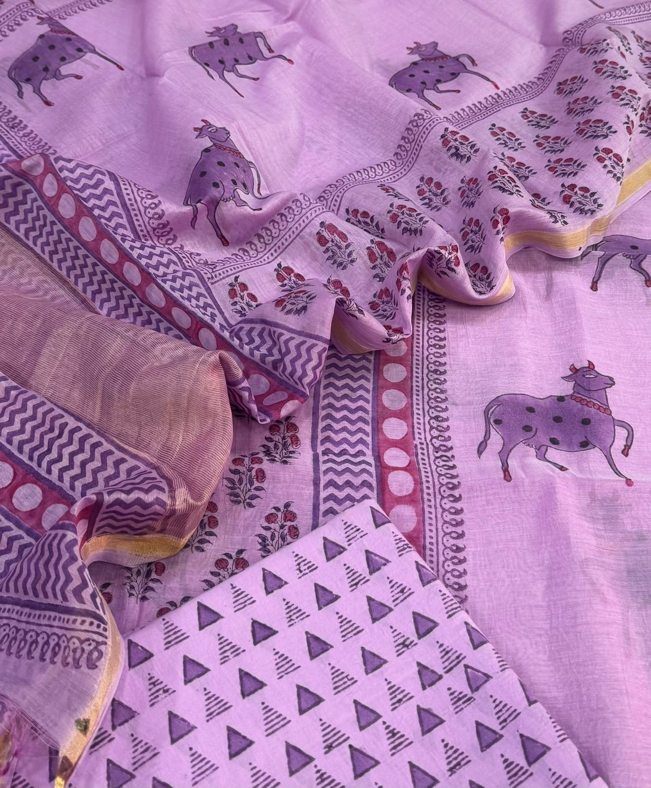 Mul Chanderi block printed suit