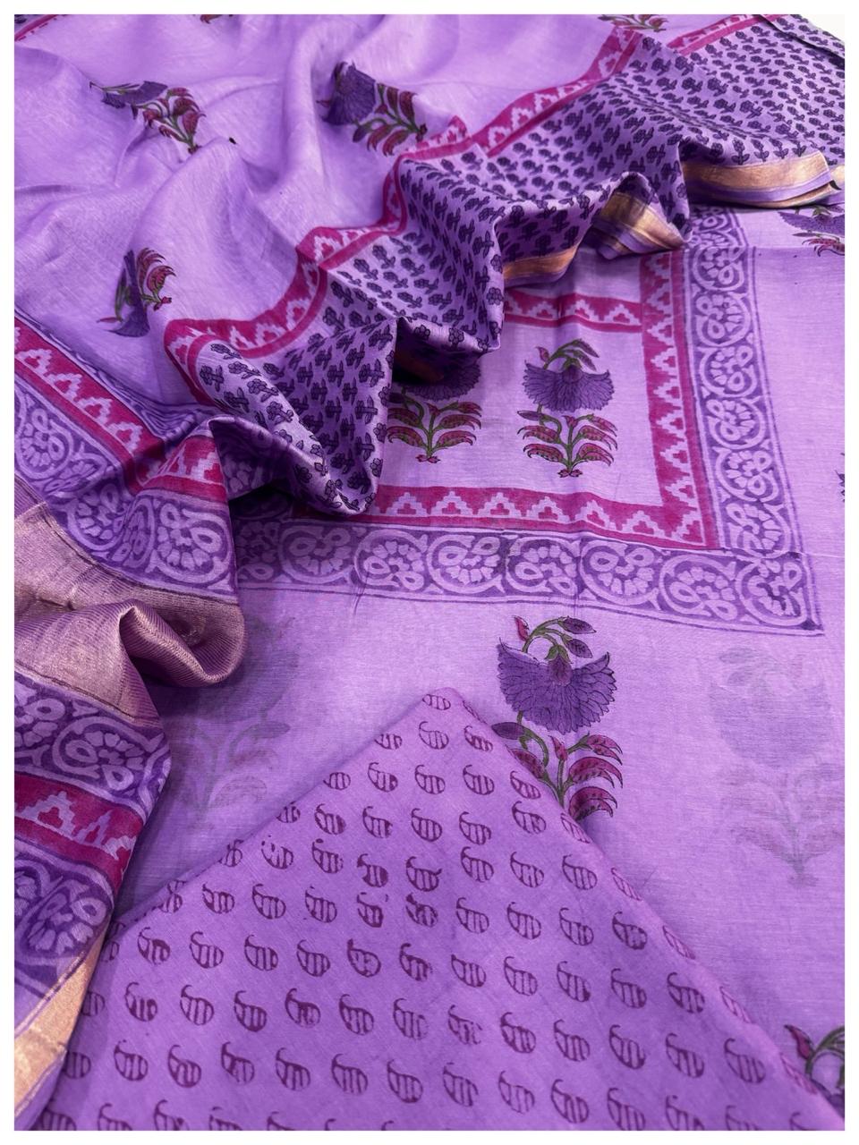 Mul Chanderi block printed suit