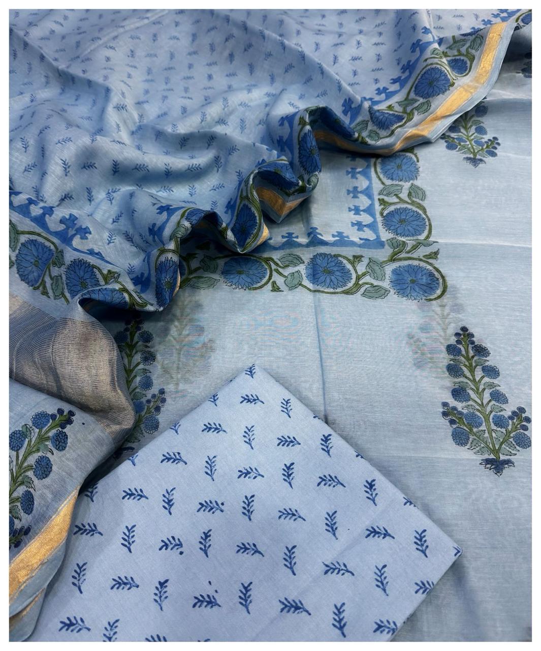 Mul Chanderi block printed suit