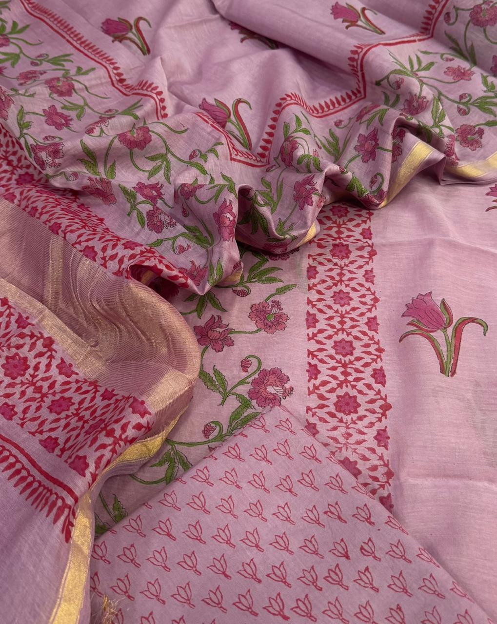 Mul Chanderi block printed suit