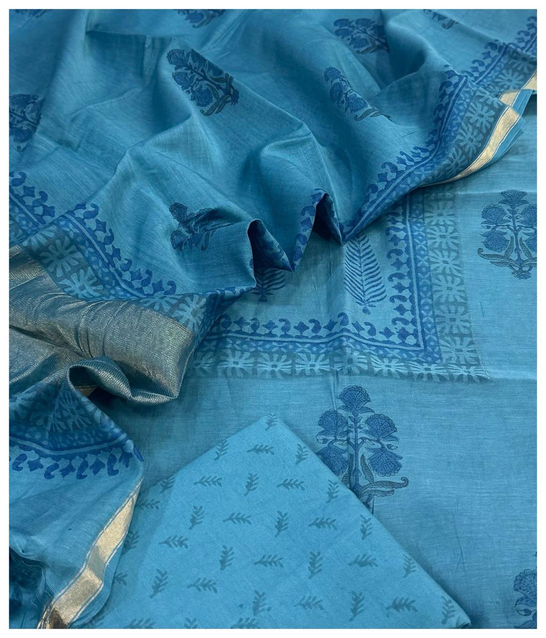 Mul Chanderi block printed suit