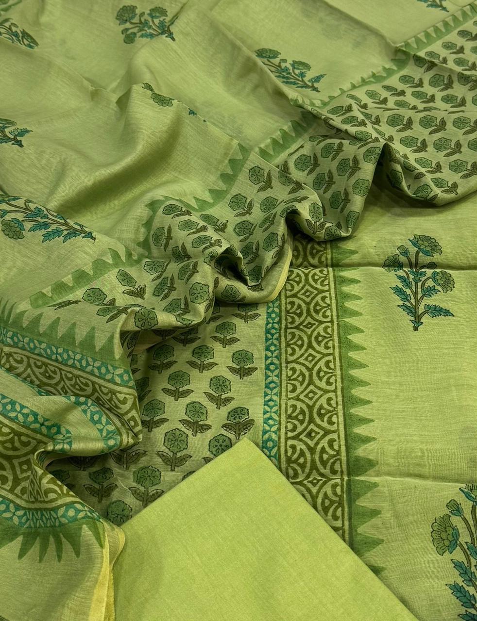 Mul Chanderi block printed suit