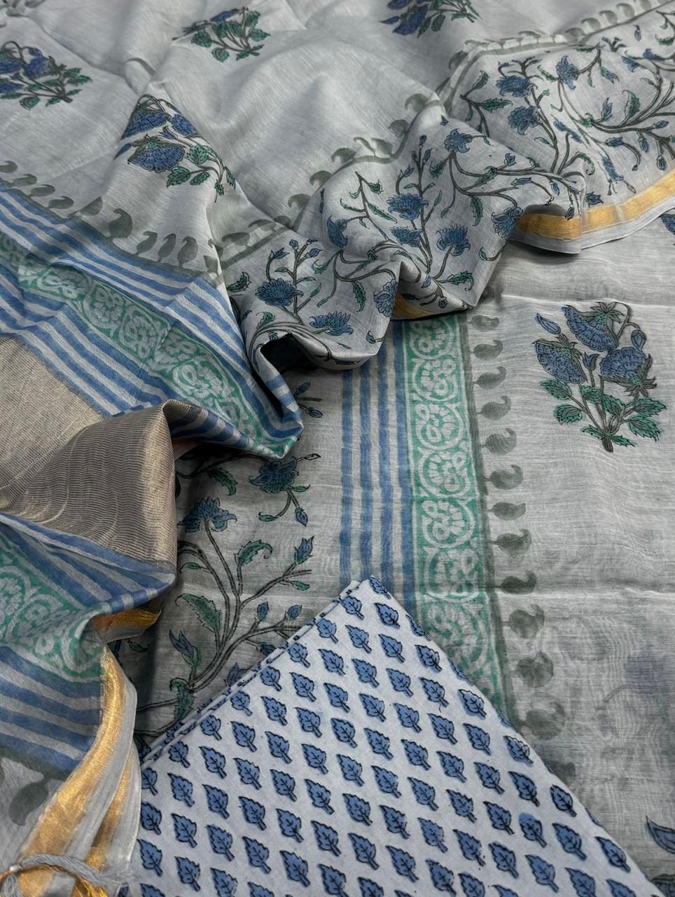 Mul Chanderi block printed suit
