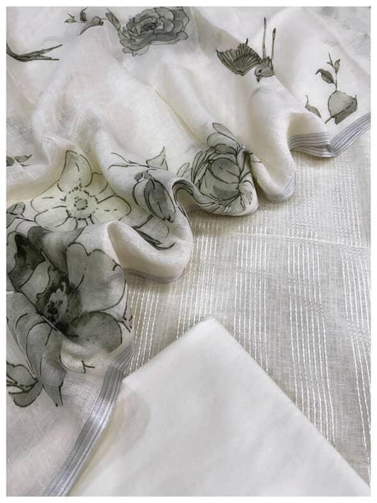 Linen suit with kantha work