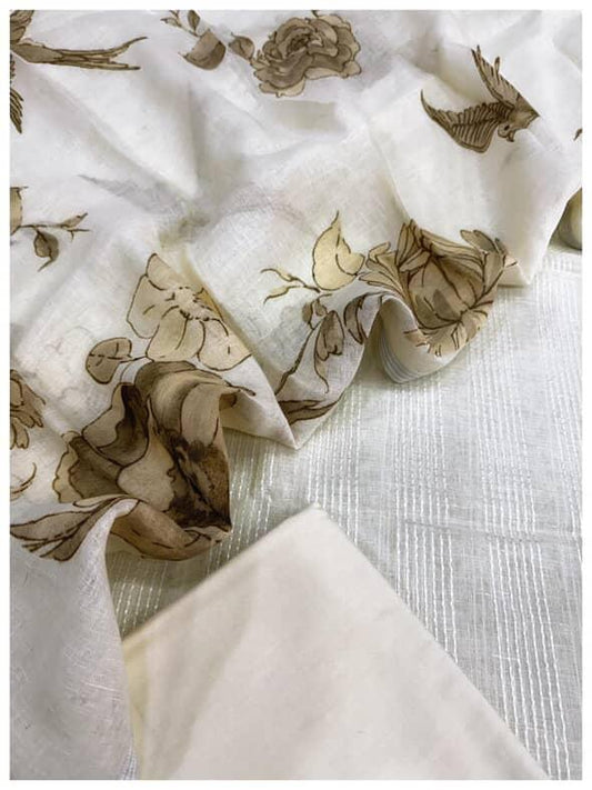 Linen suit with kantha work