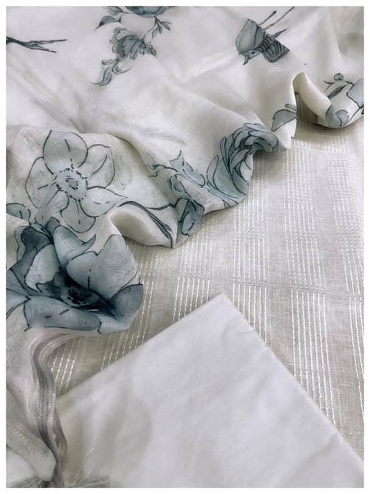 Linen suit with kantha work