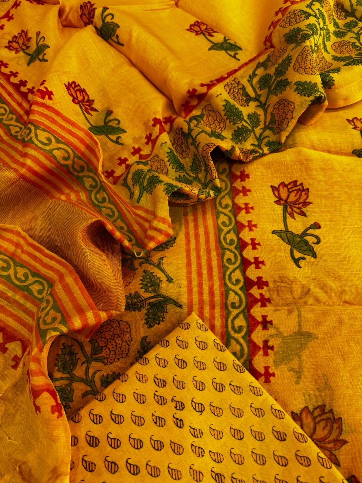 Mul Chanderi block printed suit