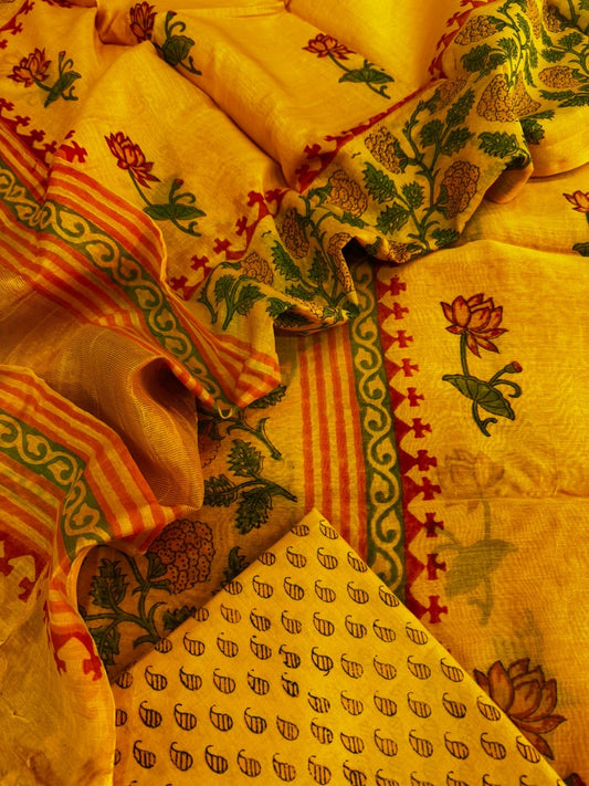 Mul Chanderi block printed suit