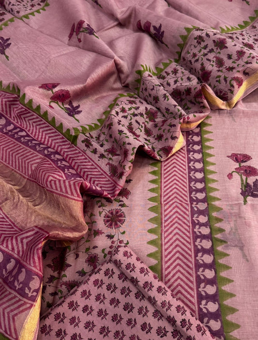 Mul Chanderi block printed suit