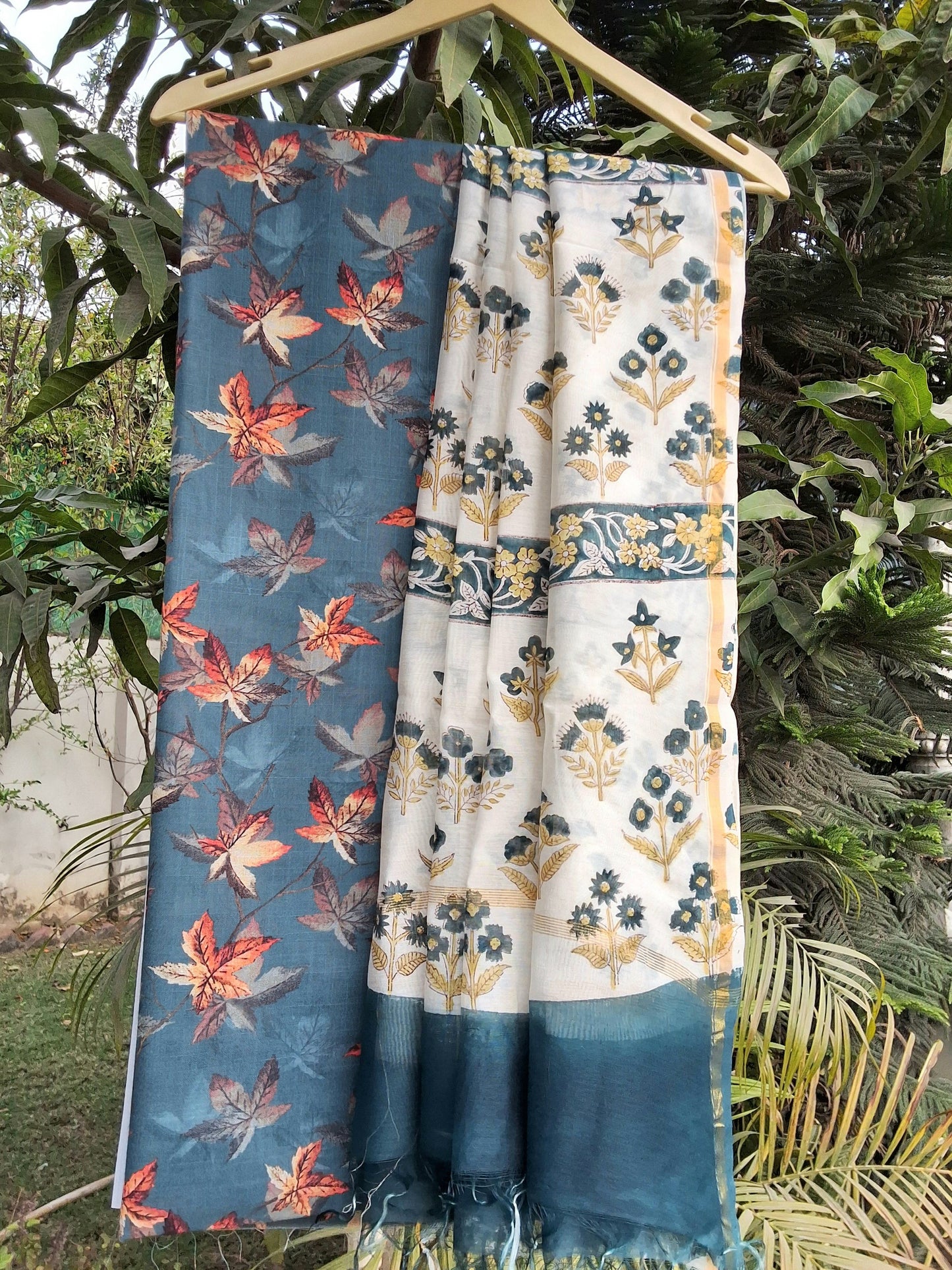 Slub Linen Suit with Chanderi Dupatta