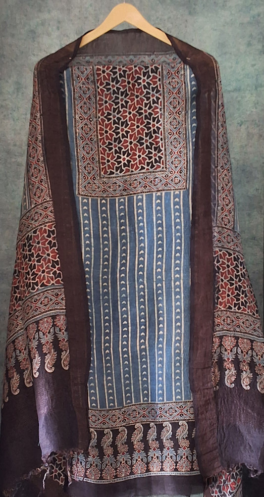 Ajrakh Linen Silk Suit