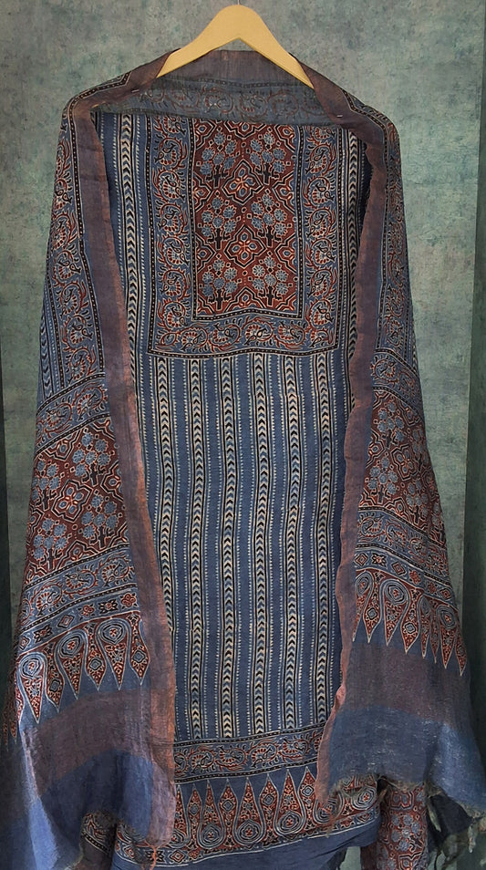 Ajrakh Linen Silk Suit