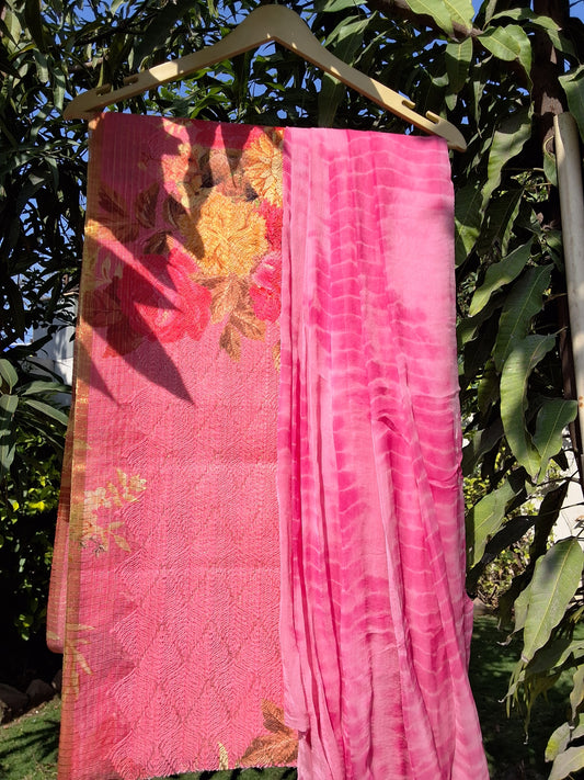 Slub Linen Suit with Chiffon Dupatta