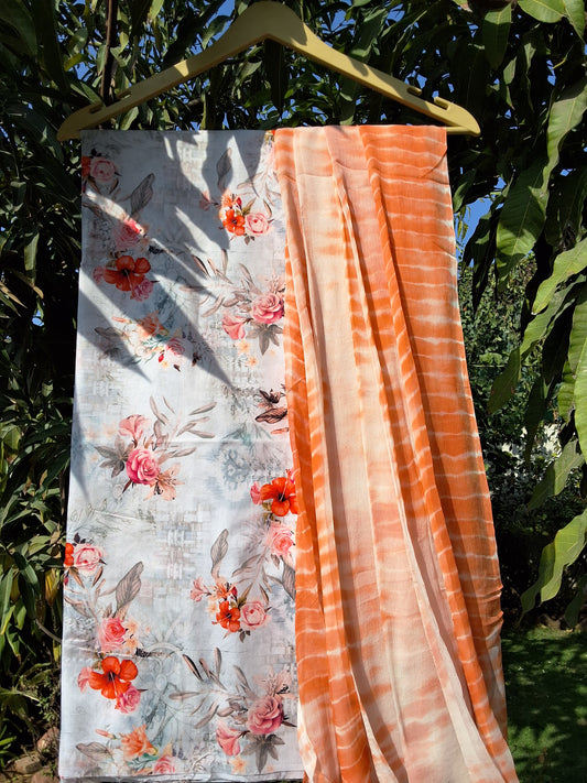 Slub Linen Suit with Chiffon Dupatta