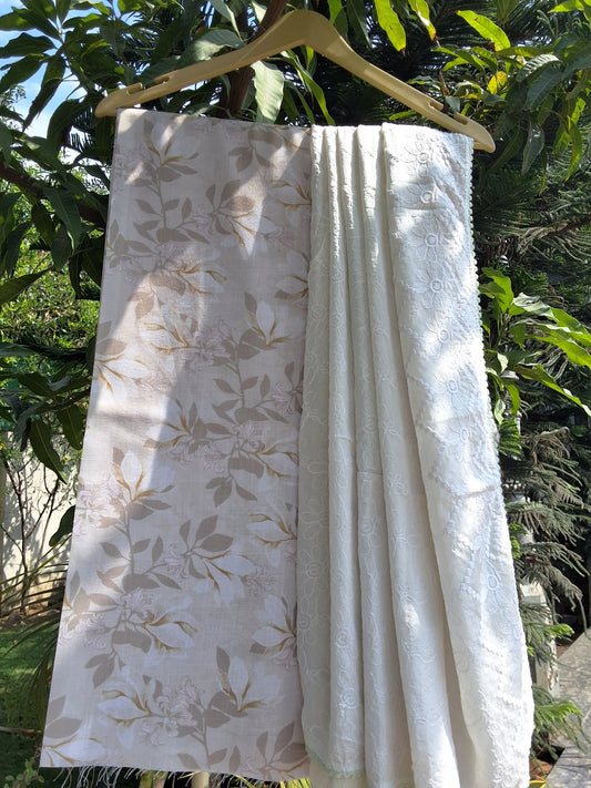 Slub Linen Suit with Chiffon Dupatta