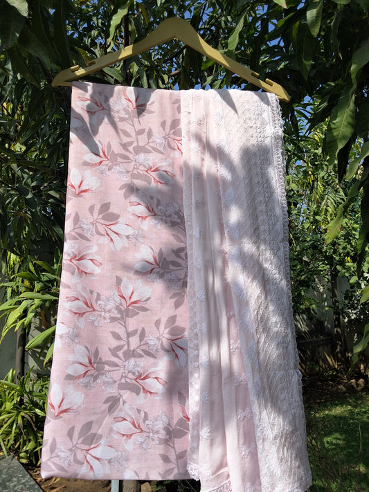 Slub Linen Suit with Chiffon Dupatta