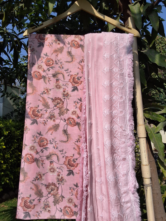 Slub Linen Suit with Chiffon Dupatta