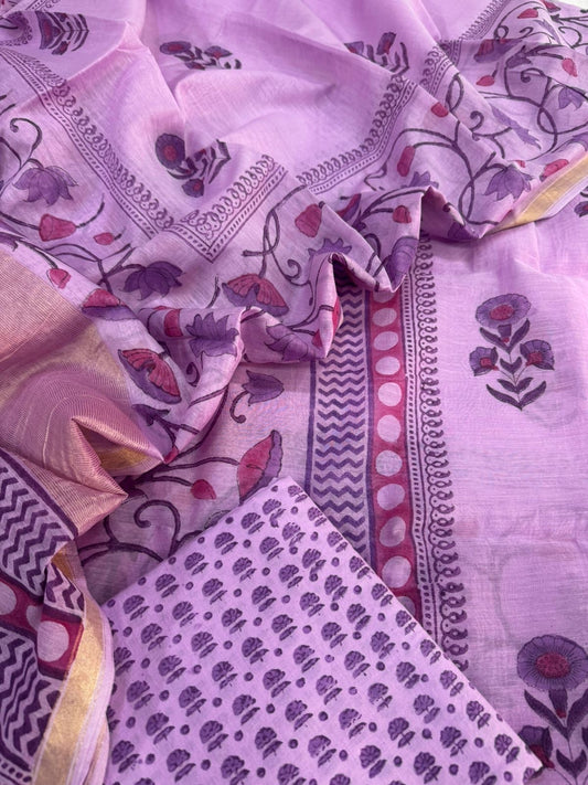 Mul Chanderi block printed suit