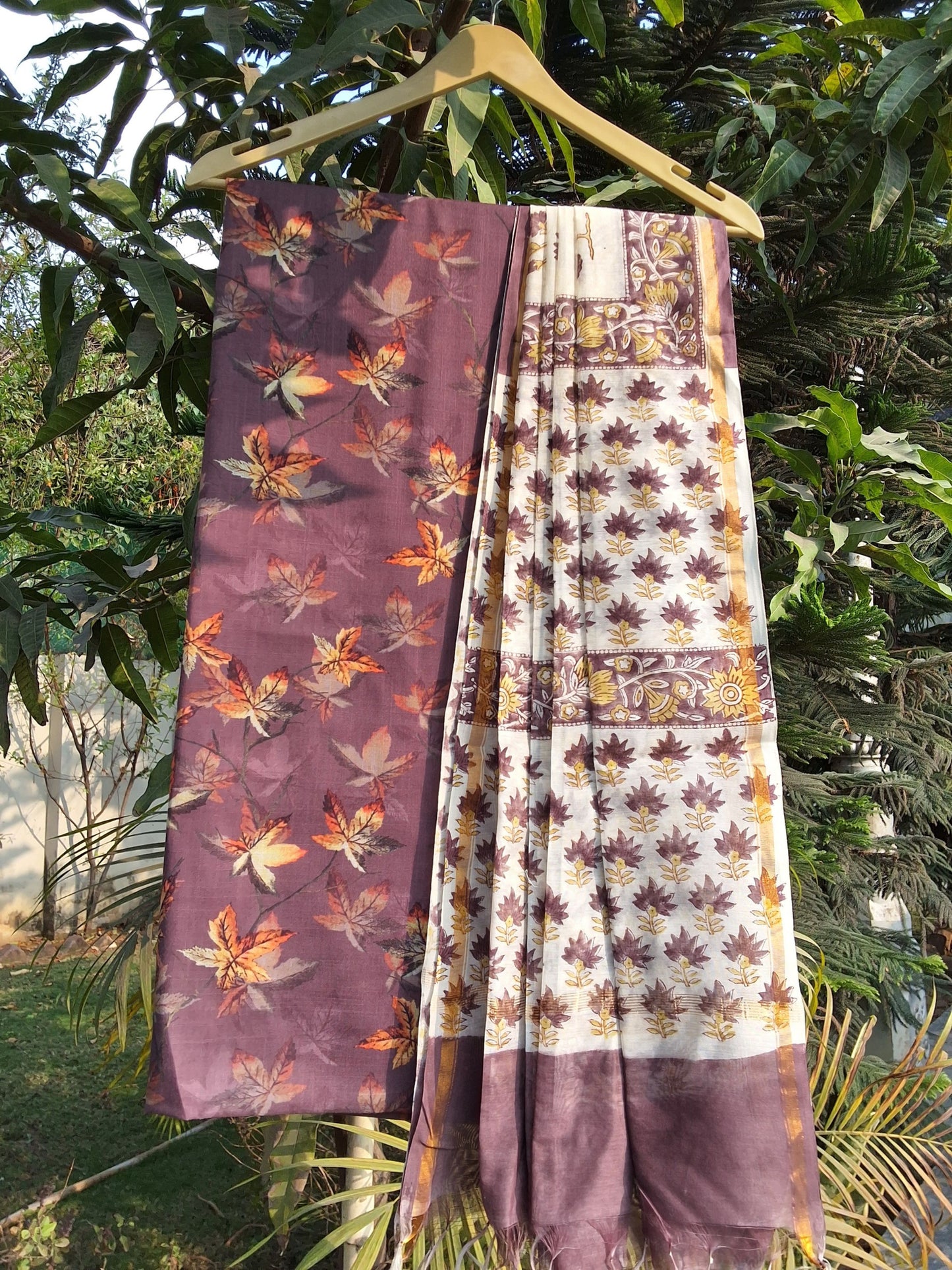 Slub Linen Suit with Chanderi Dupatta