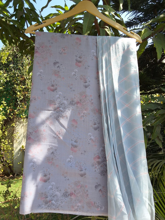 Slub Linen Suit with Chiffon Dupatta