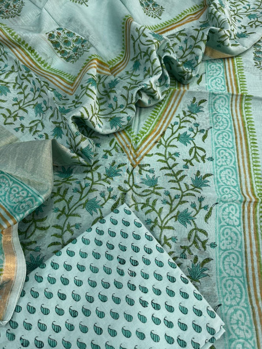 Mul Chanderi block printed suit