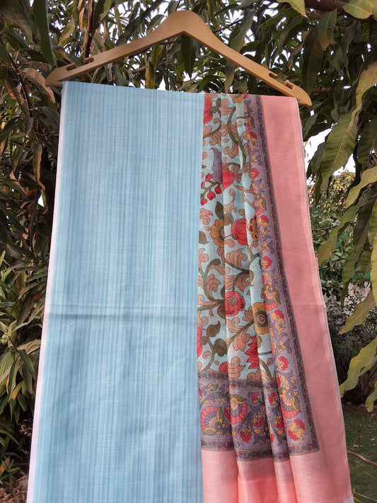 Slub Linen Suit with Kalamkari Dupatta