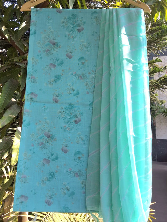 Slub Linen Suit with Chiffon Dupatta