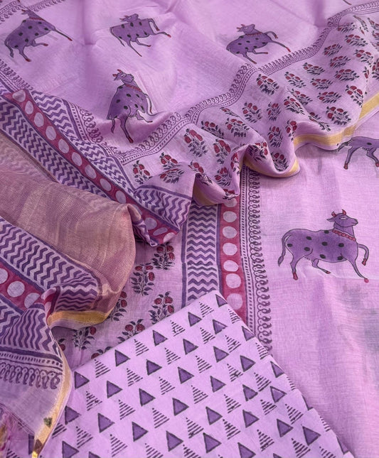 Mul Chanderi block printed suit