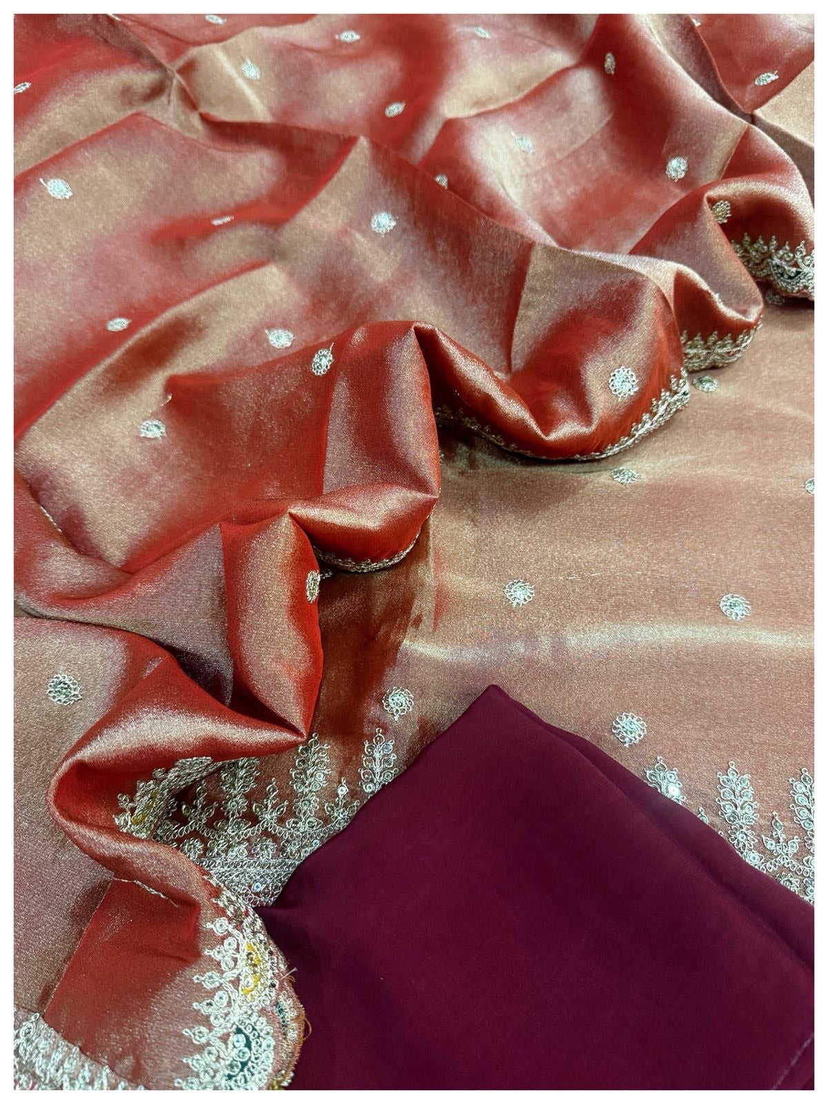 Tissue silk Suit with Embroidery