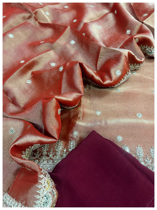 Tissue silk Suit with Embroidery