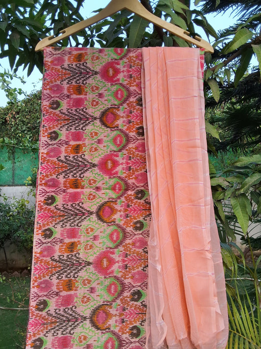 Slub Linen Suit with Chiffon Dupatta