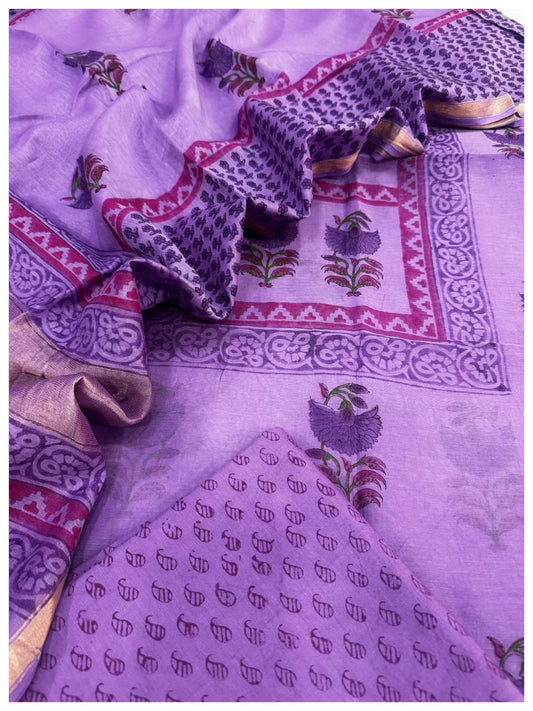 Mul Chanderi block printed suit