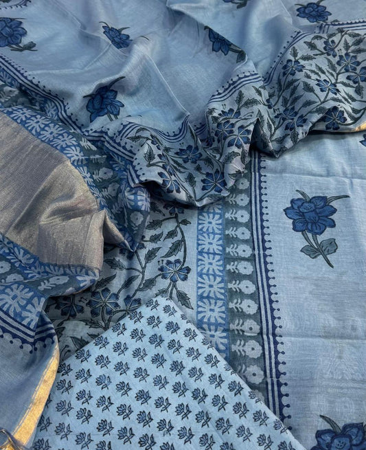 Mul Chanderi block printed suit