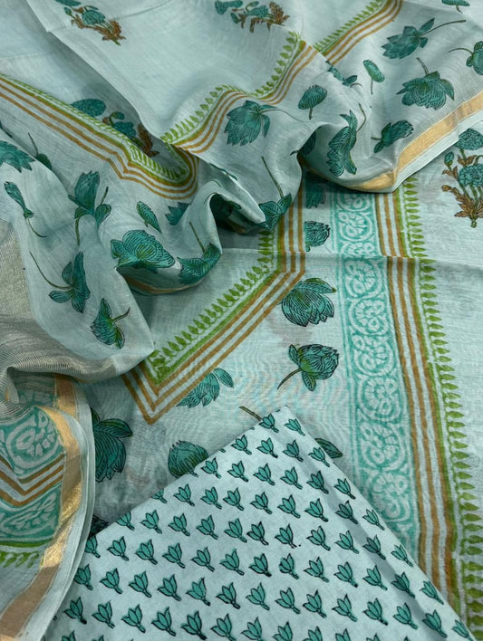 Mul Chanderi block printed suit