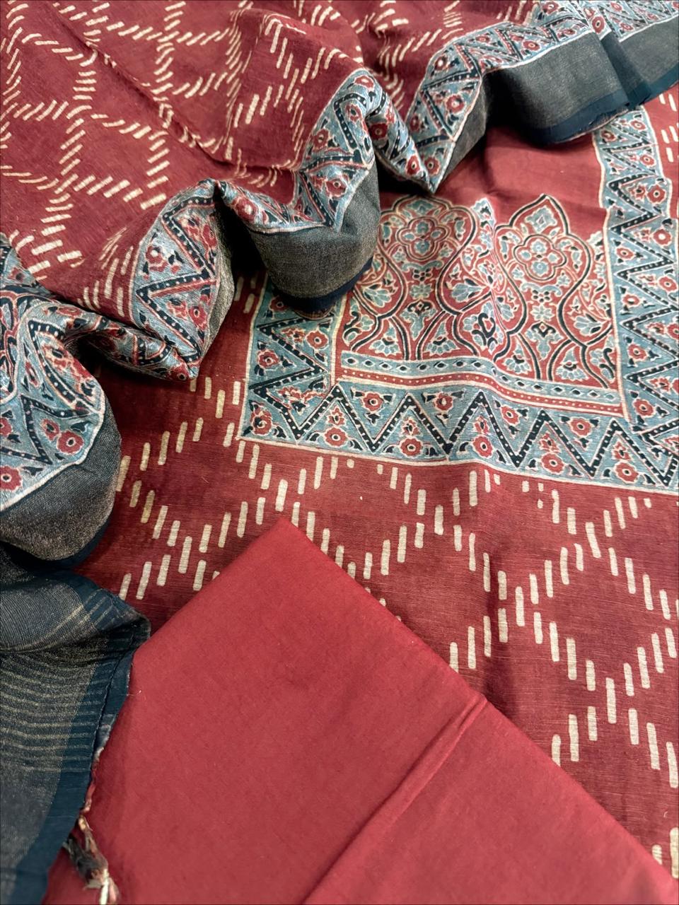 Ajrakh Linen Silk Suit