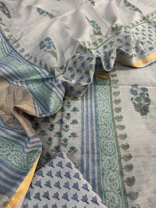 Mul Chanderi block printed suit