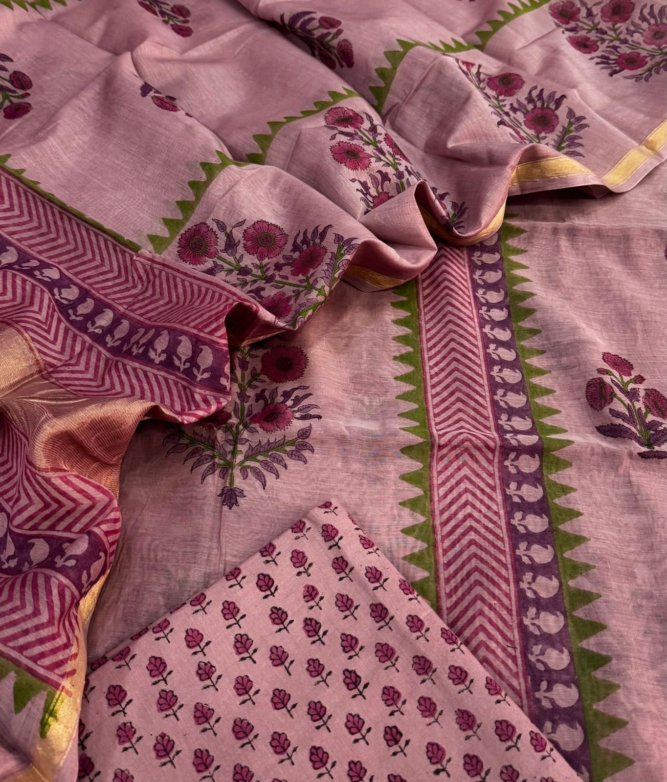 Mul Chanderi block printed suit