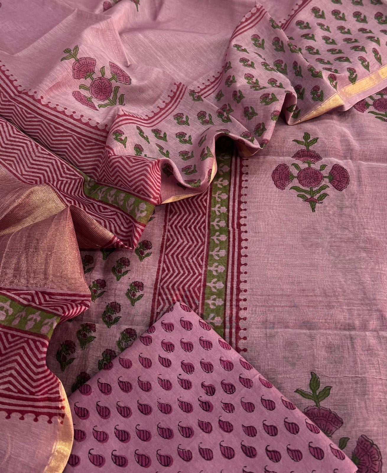 Mul Chanderi block printed suit