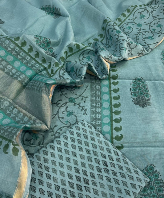 Mul Chanderi block printed suit